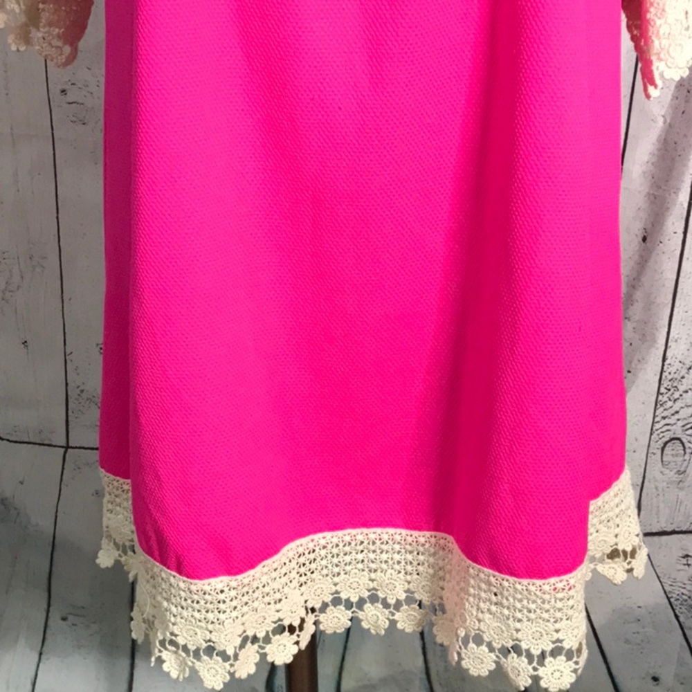 "Vintage Umgee USA hot pink tunic top lace crochet accents hem - Picture 4 of 11